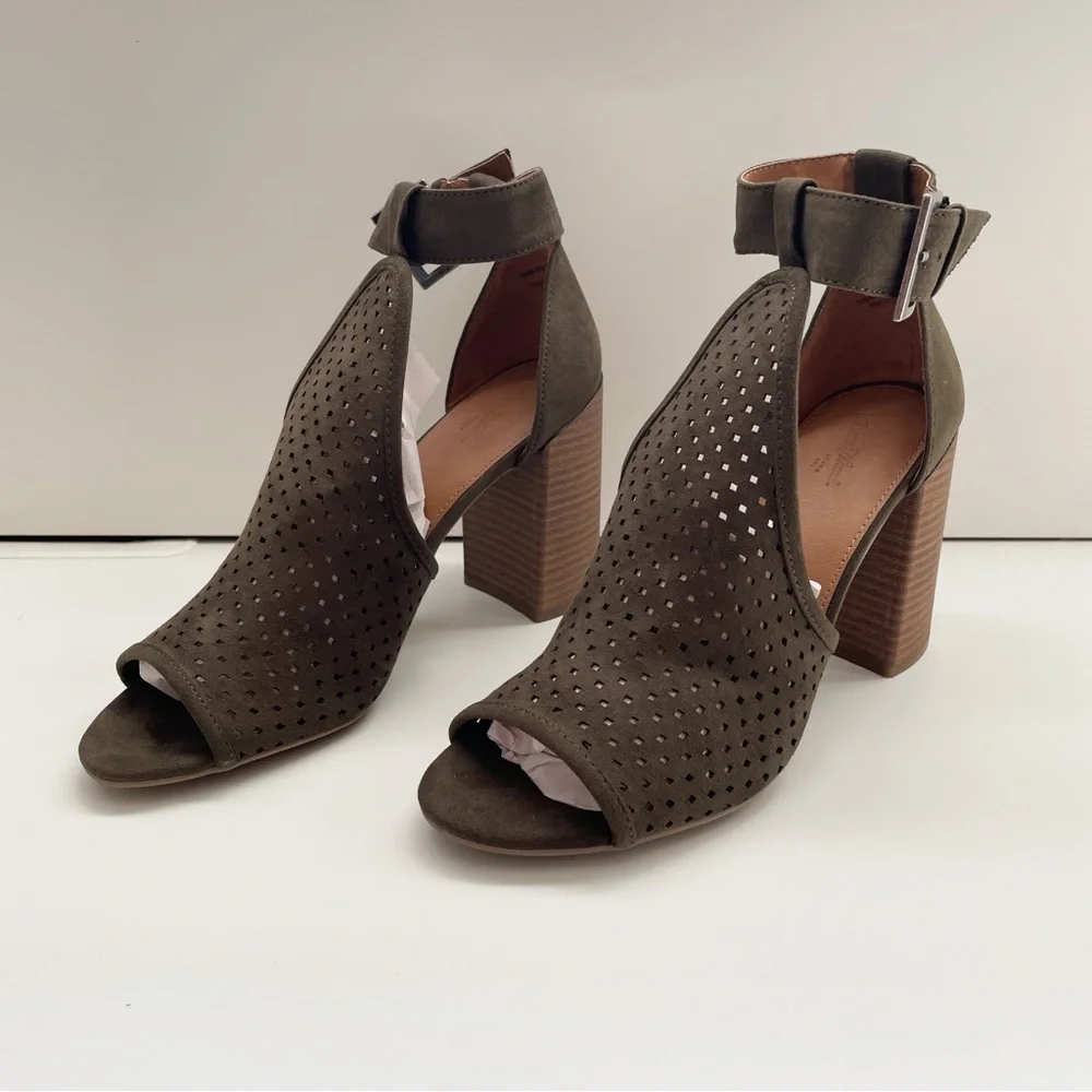 Target universal thread fall booties heel peep toe chunky wedge sandal green 9 - Picture 3 of 9